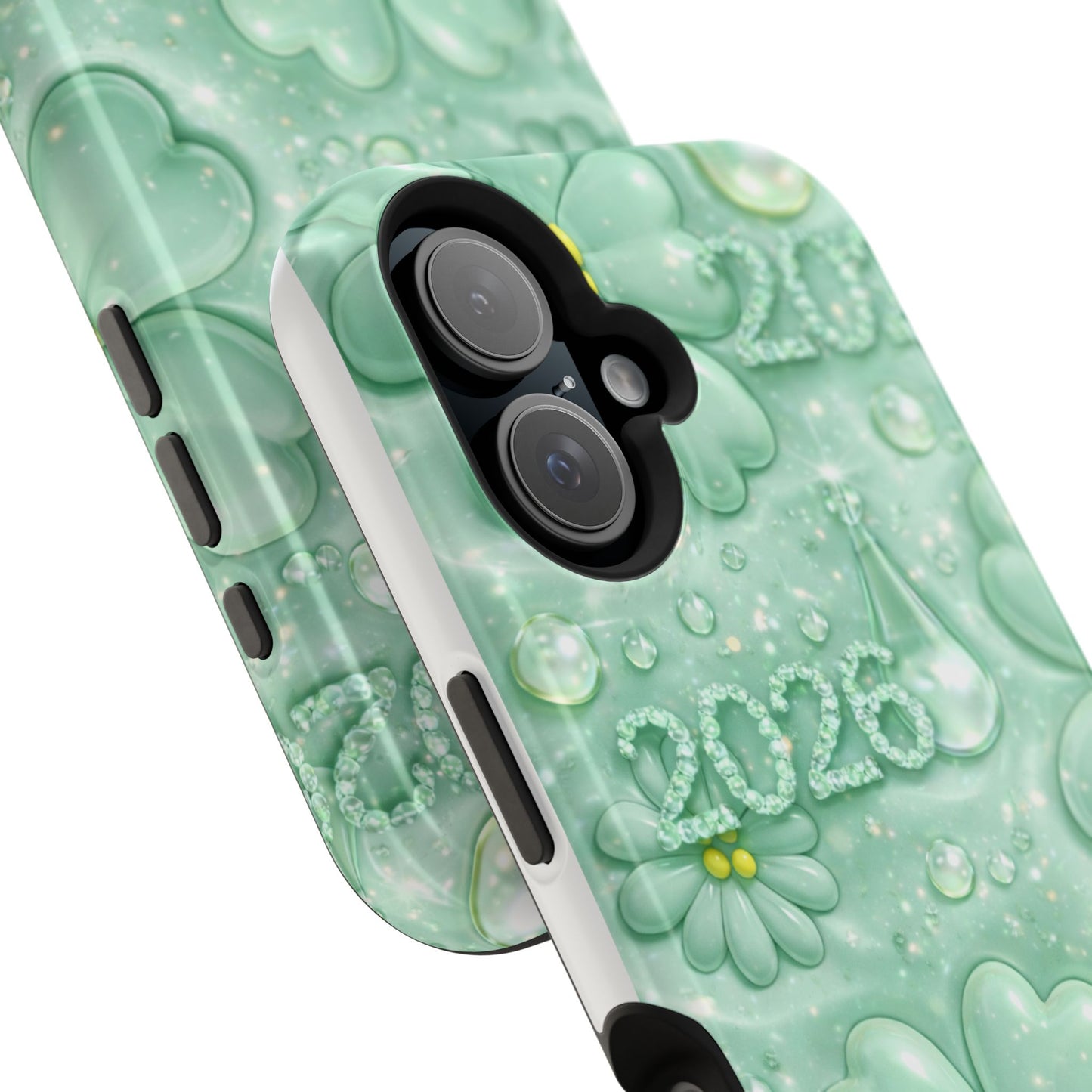 Impact-Resistant Phone Case — Mint 2026 Floral Clover Design