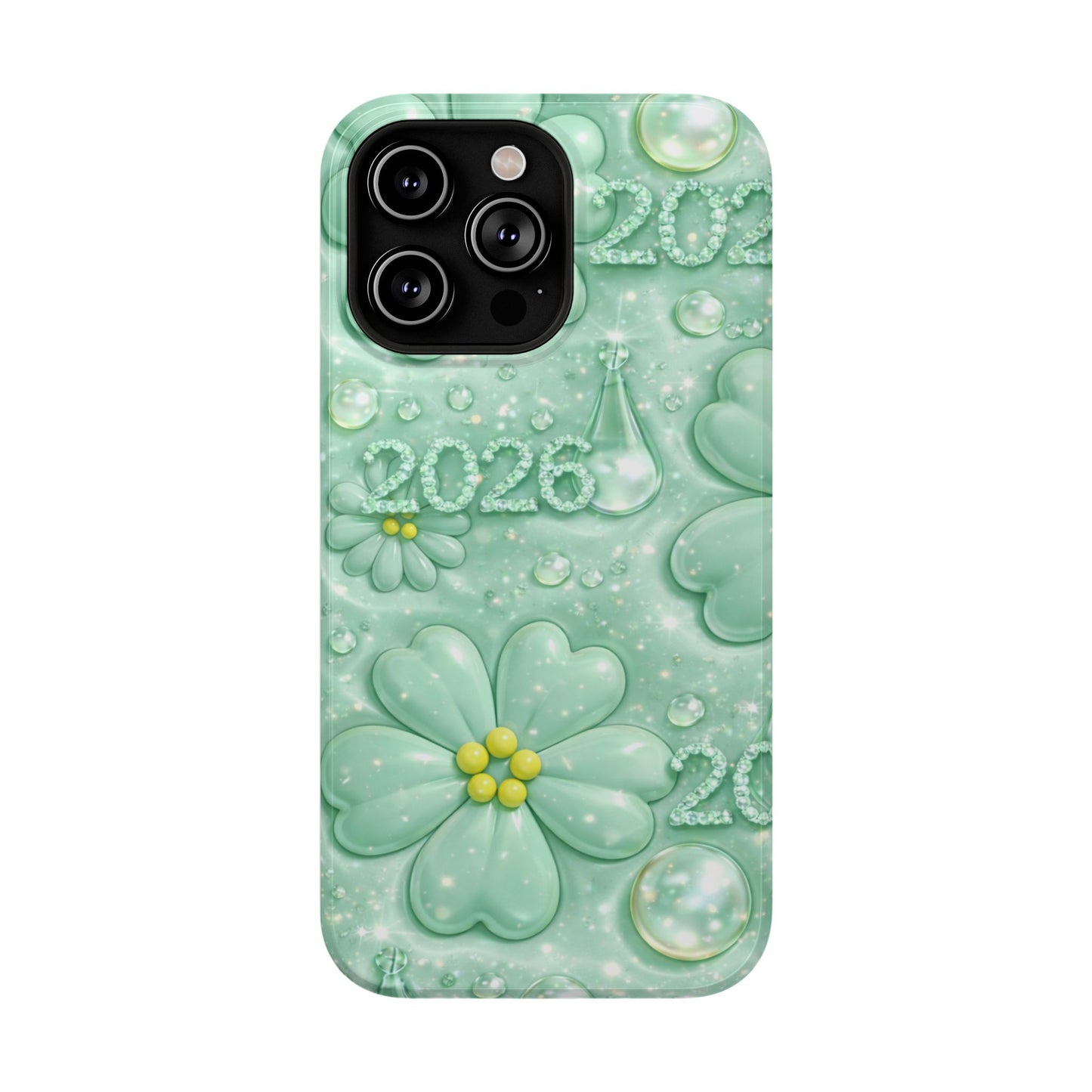 Impact-Resistant Phone Case — Mint 2026 Floral Clover Design