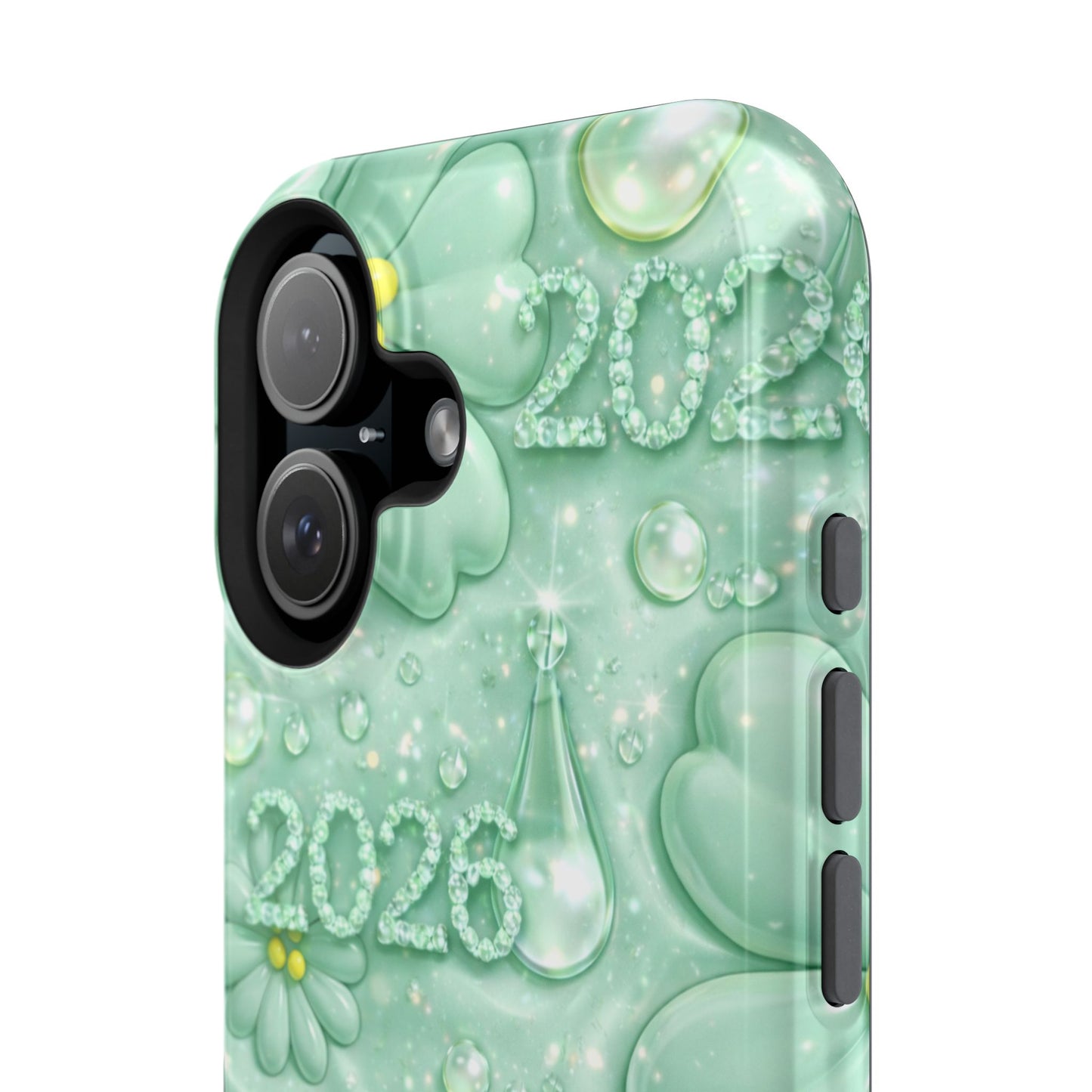 Impact-Resistant Phone Case — Mint 2026 Floral Clover Design