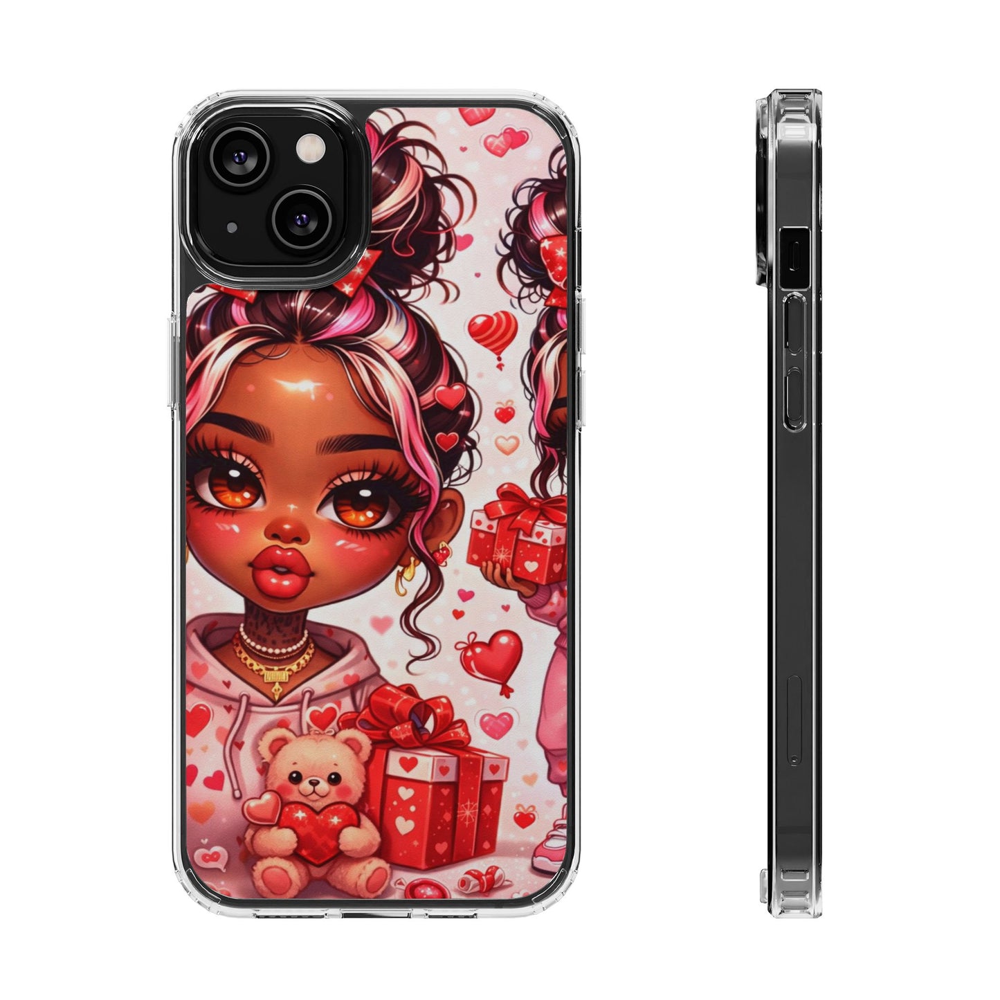 Clear Magnetic Phone Case — Cute Valentine Girl with Teddy & Hearts