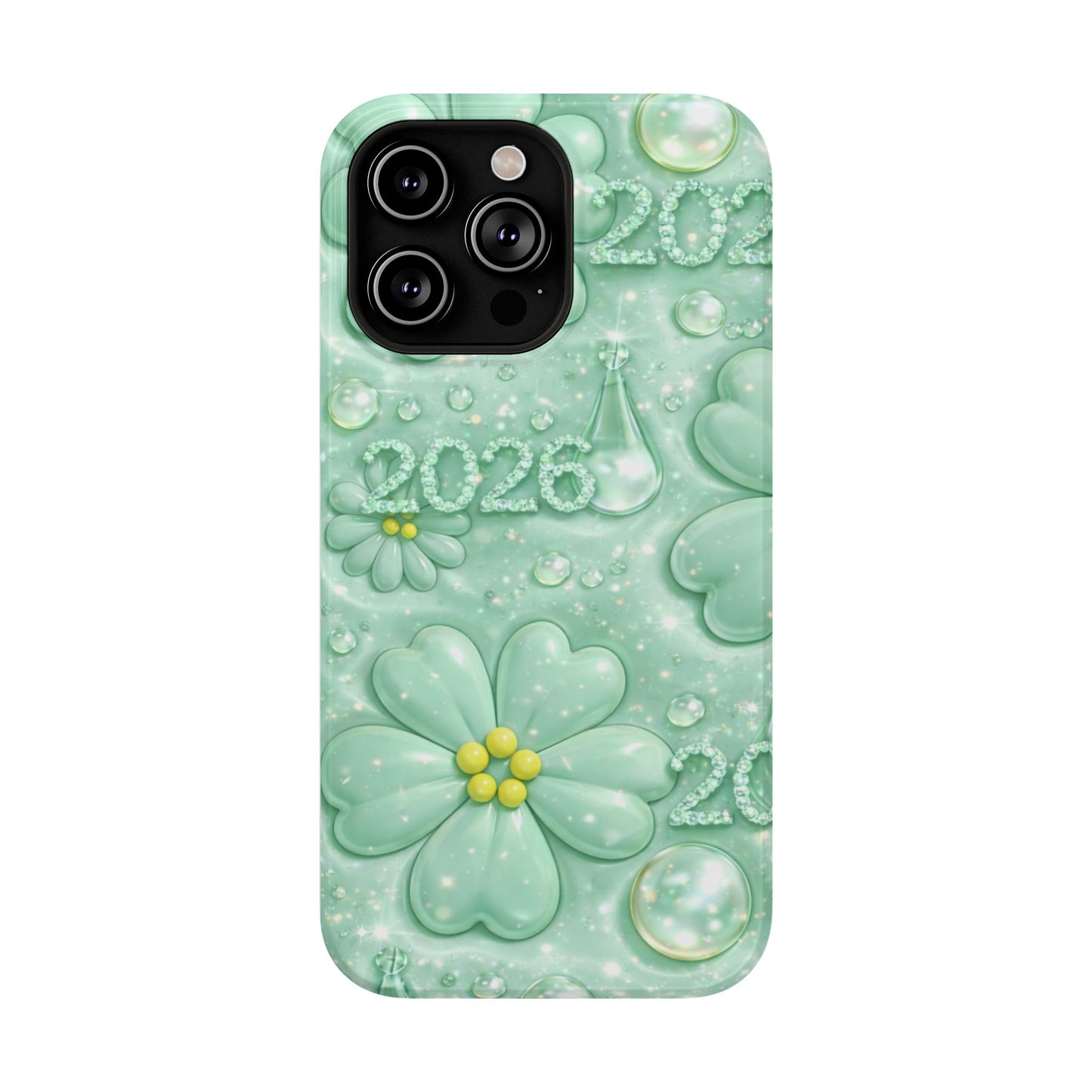Impact-Resistant Phone Case — Mint 2026 Floral Clover Design