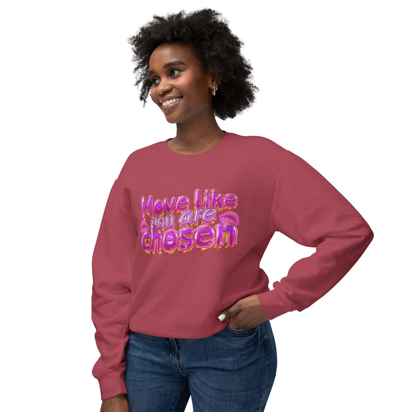 Crewneck Sweatshirt — "Move Like You Are Chosen" Pink Bubble Letter Design