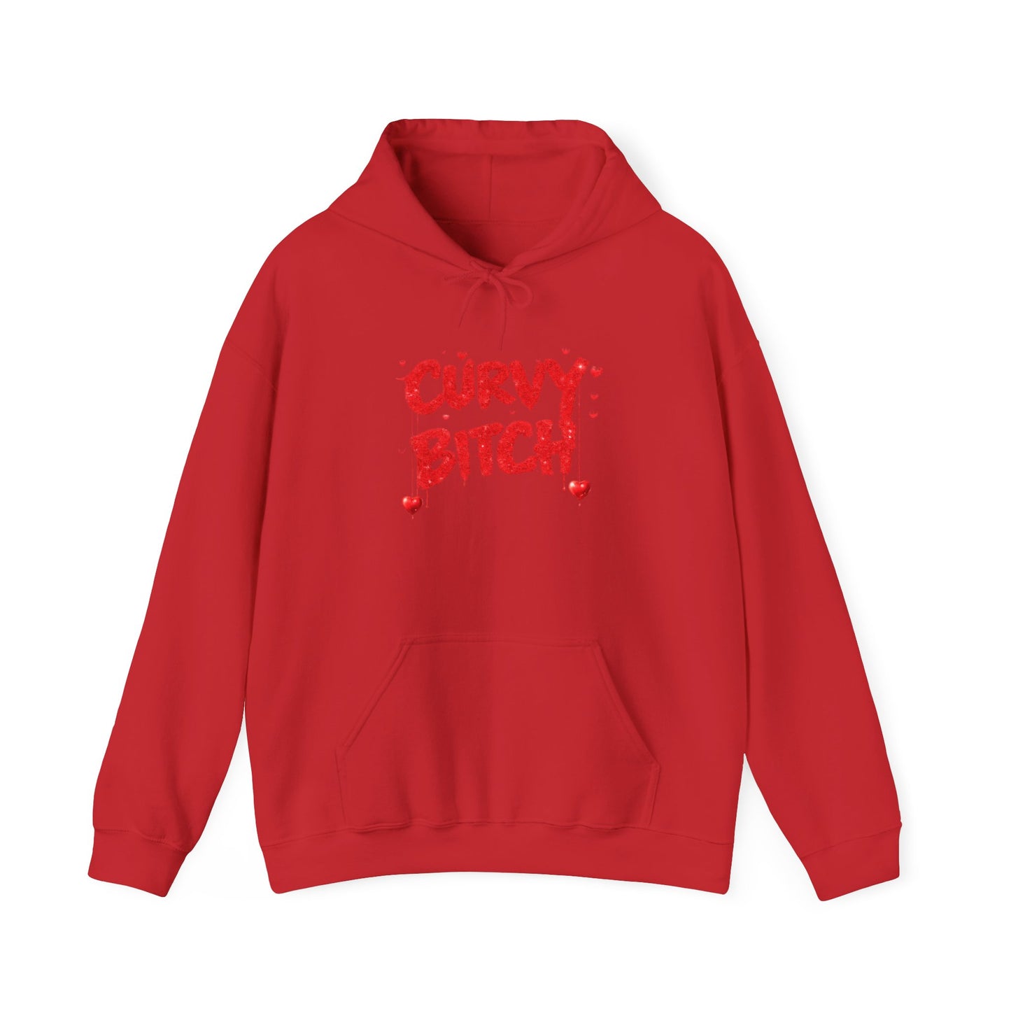 Curvy Bitch Hoodie — Bold Red Graphic Feminine Empowerment Sweatshirt