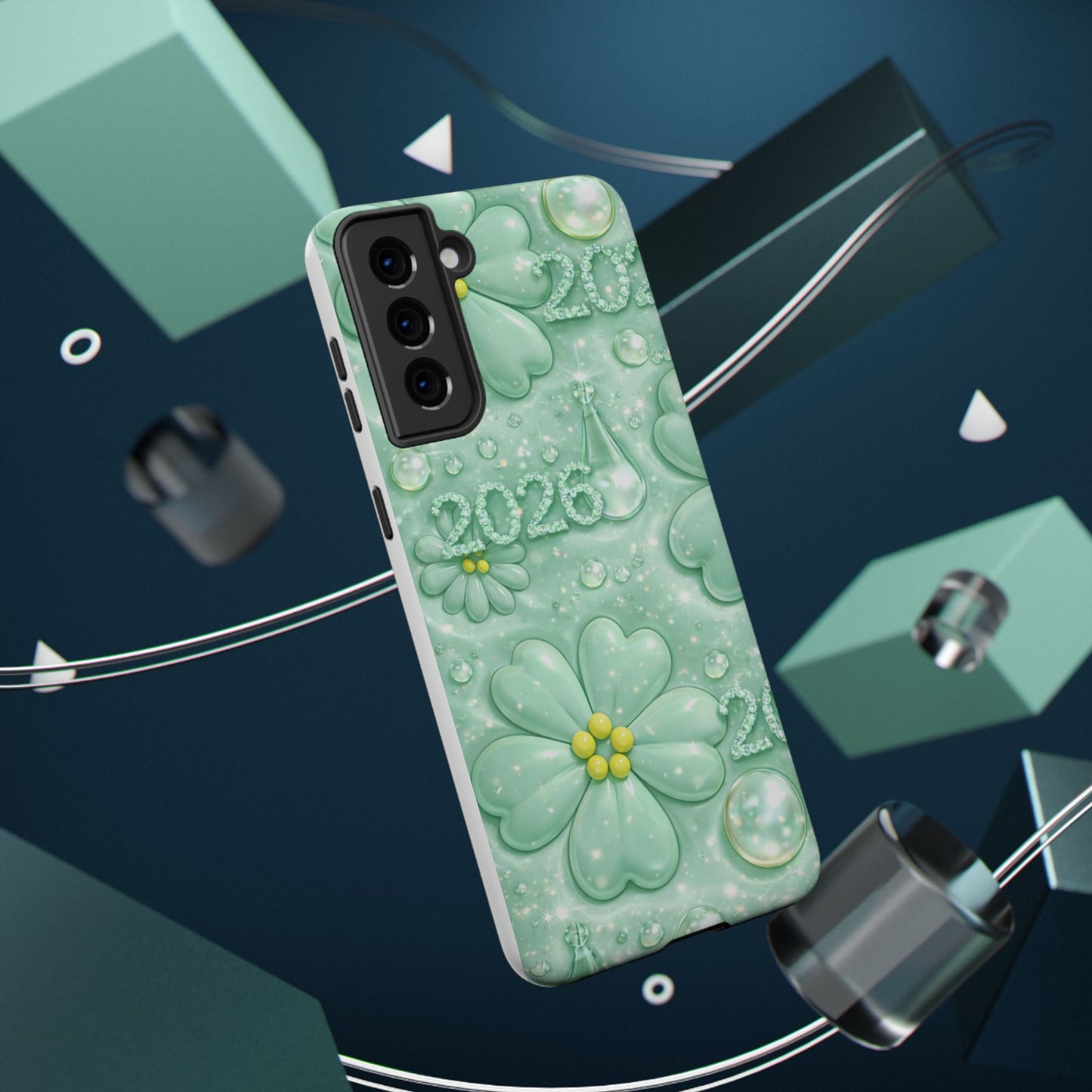 Impact-Resistant Phone Case — Mint 2026 Floral Clover Design