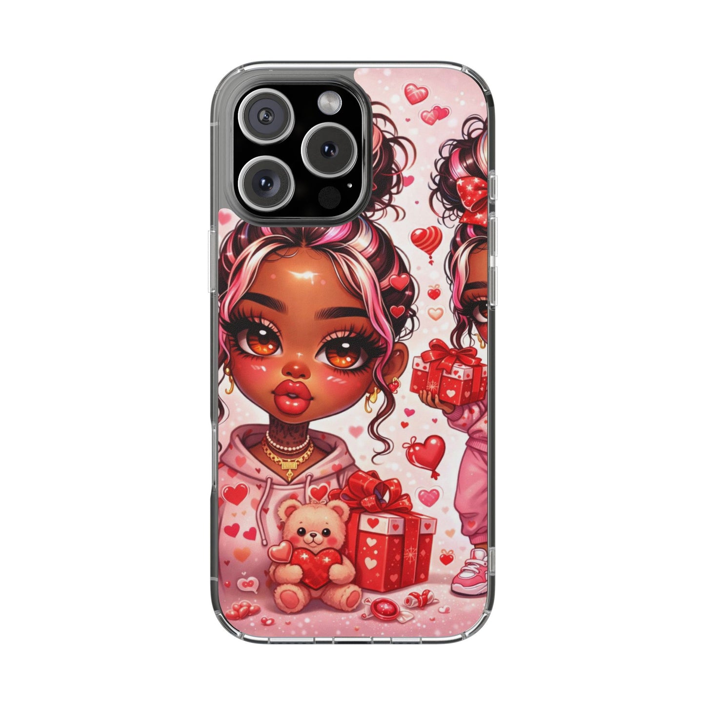 Clear Magnetic Phone Case — Cute Valentine Girl with Teddy & Hearts