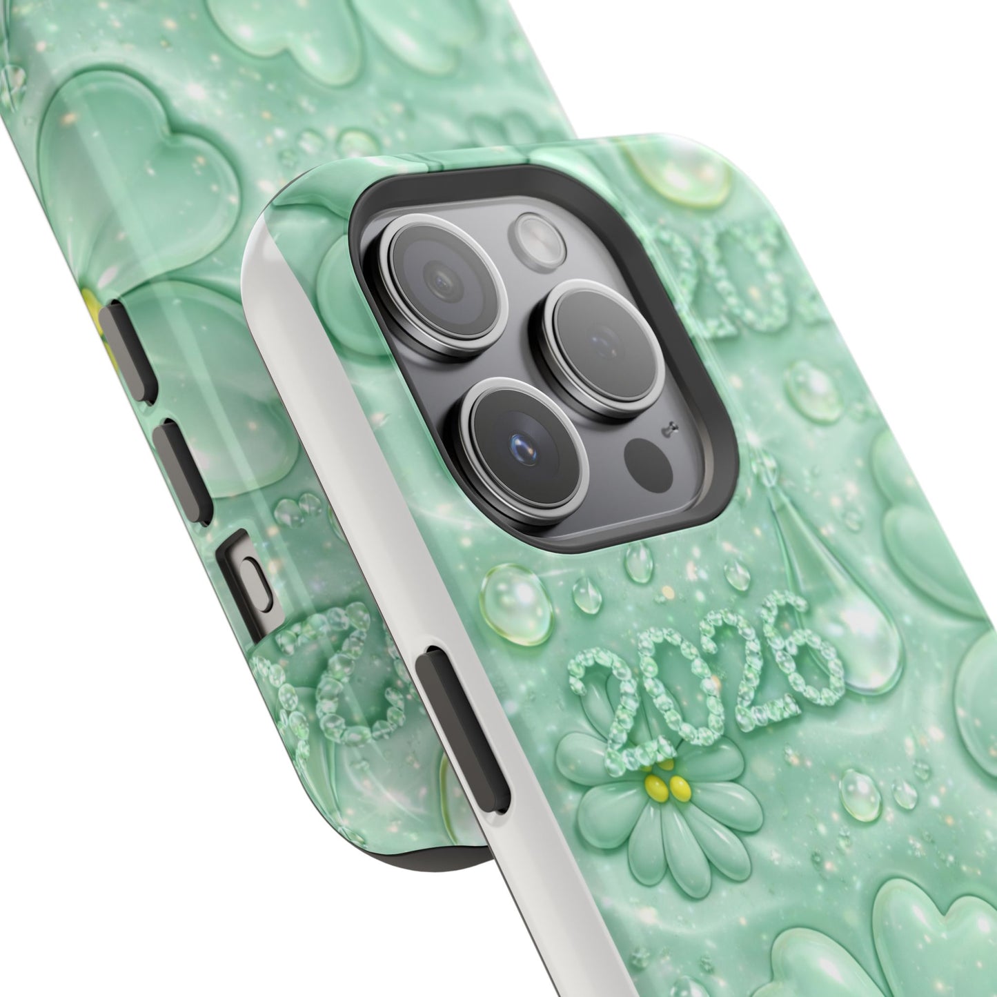 Impact-Resistant Phone Case — Mint 2026 Floral Clover Design
