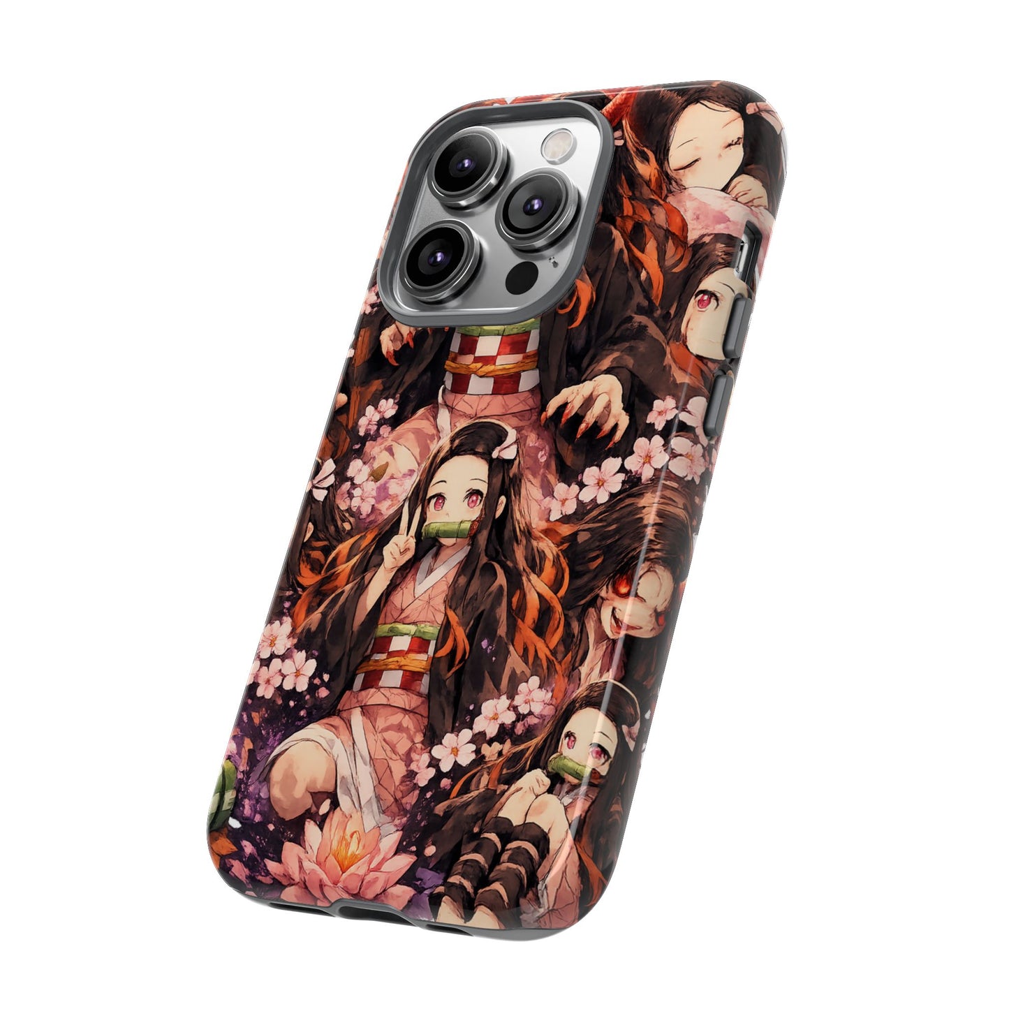 Anime Phone Case — Floral Nezuko Pattern Tough Case