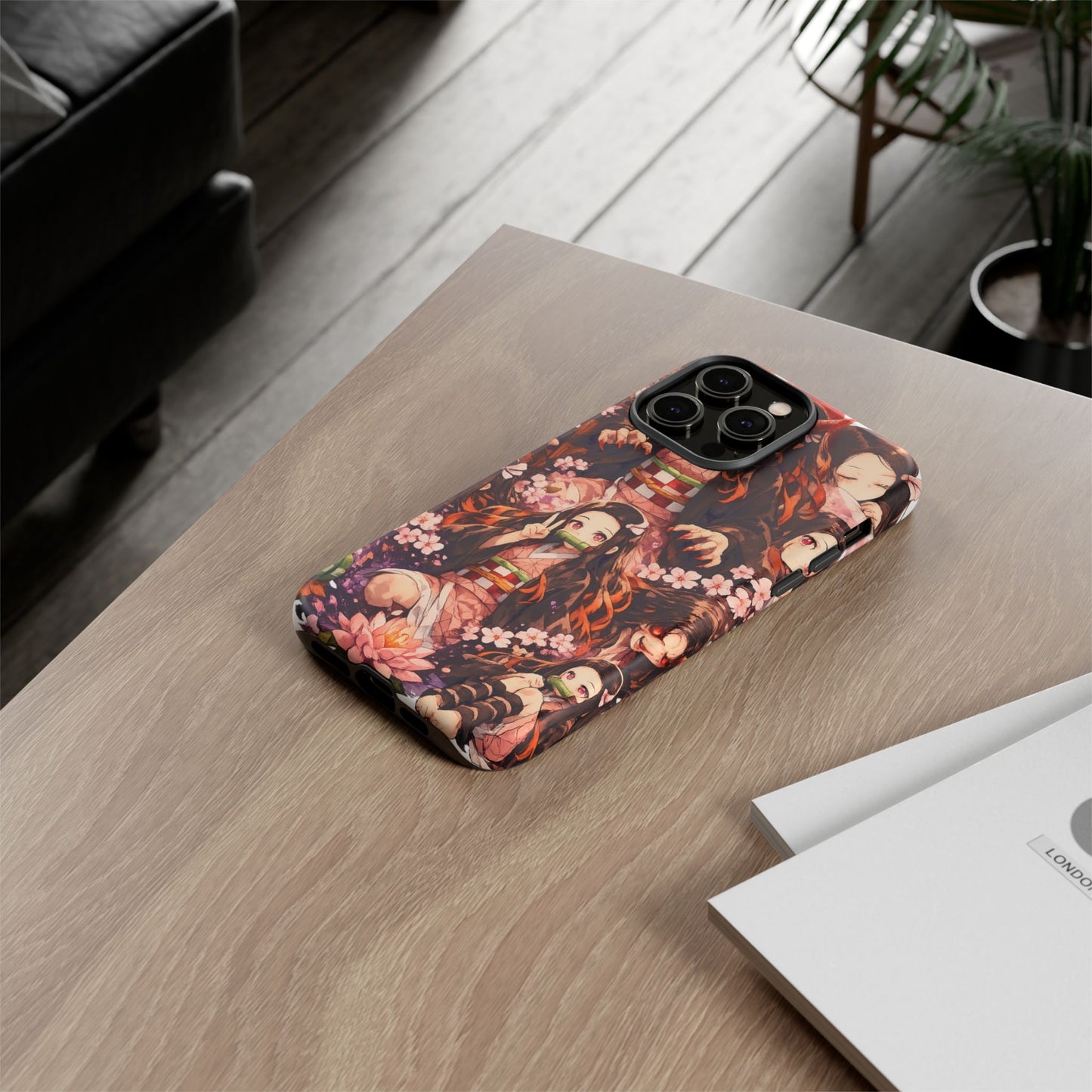 Anime Phone Case — Floral Nezuko Pattern Tough Case