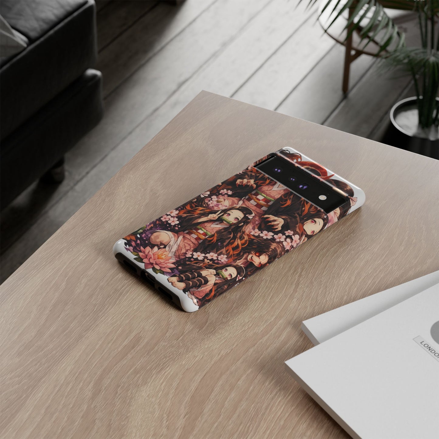 Anime Phone Case — Floral Nezuko Pattern Tough Case