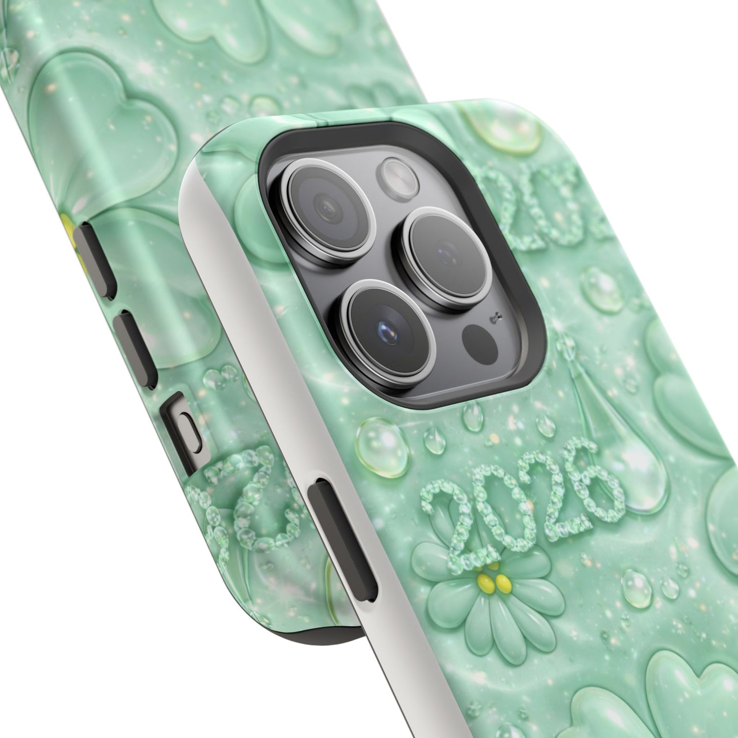 Impact-Resistant Phone Case — Mint 2026 Floral Clover Design
