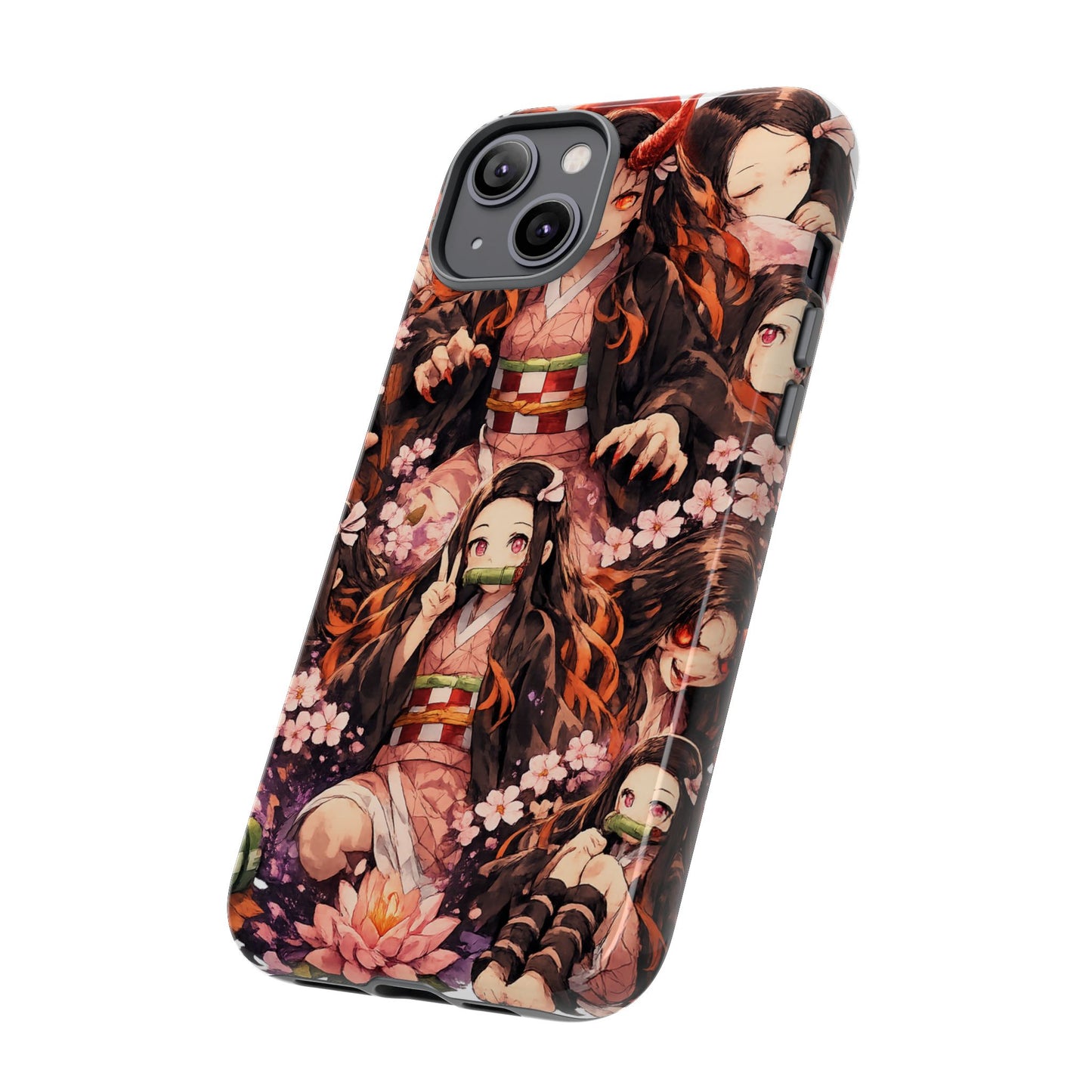 Anime Phone Case — Floral Nezuko Pattern Tough Case