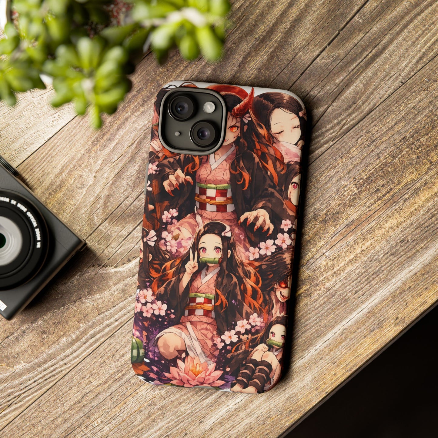 Anime Phone Case — Floral Nezuko Pattern Tough Case