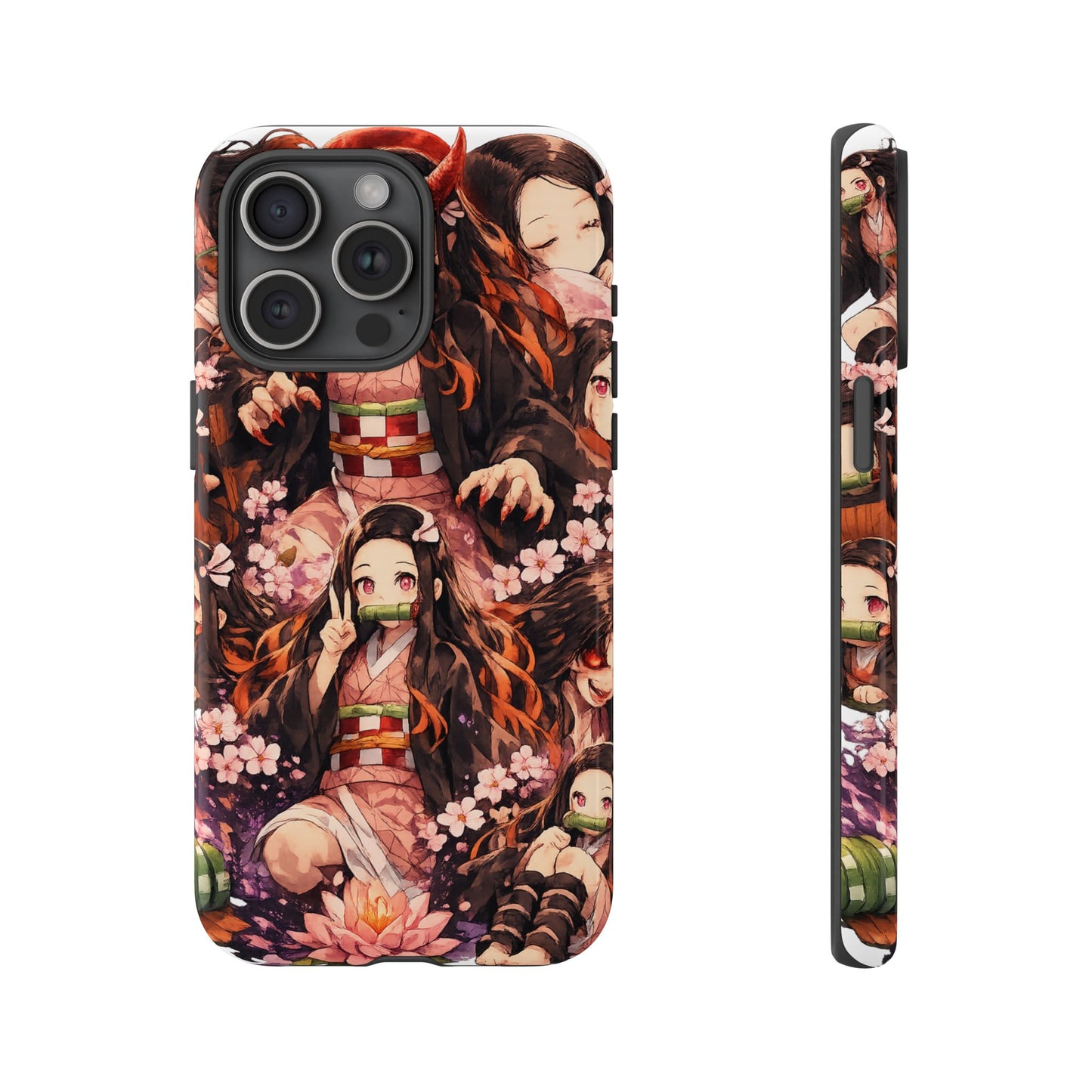 Anime Phone Case — Floral Nezuko Pattern Tough Case