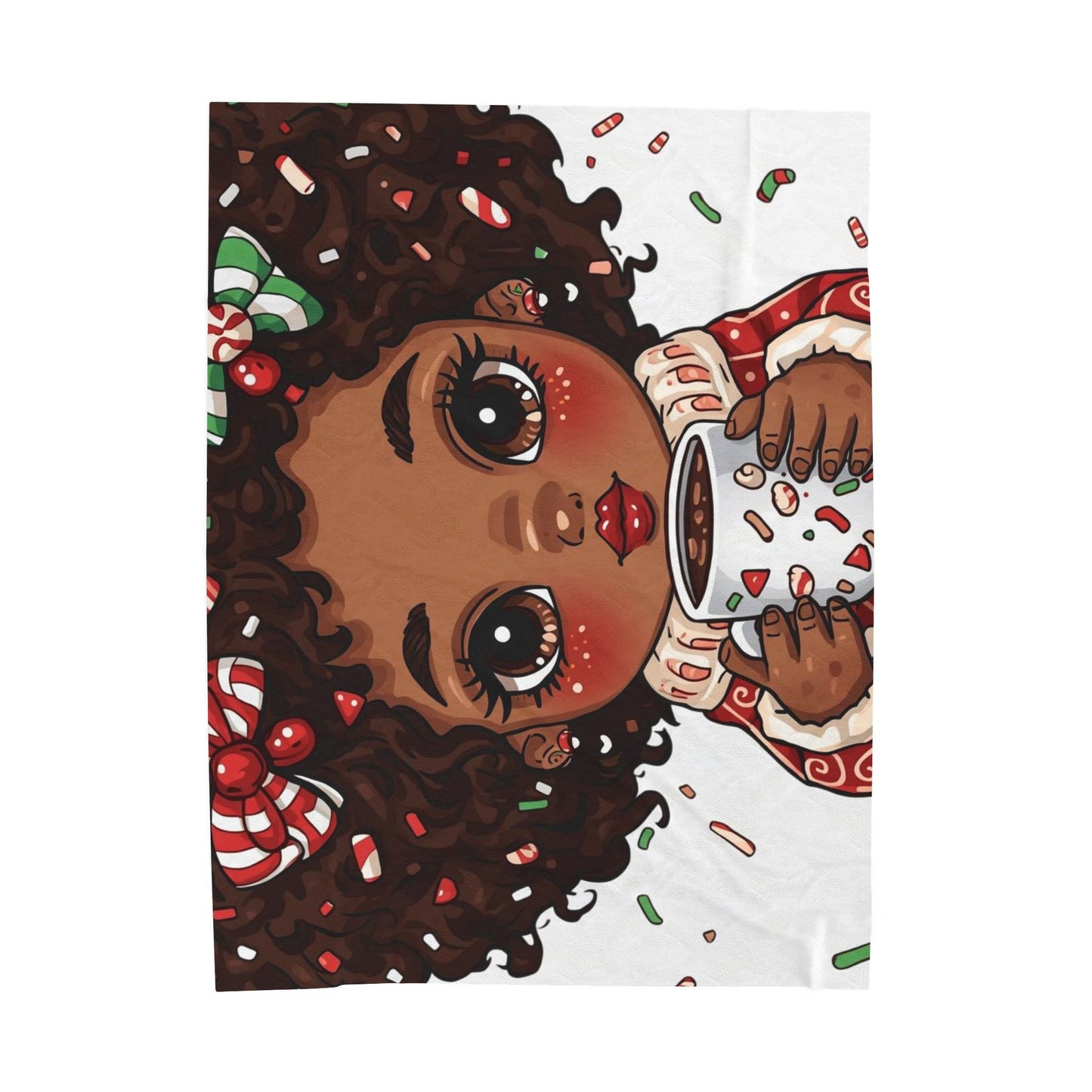 Holiday Cocoa Girl Velveteen Plush Blanket — Cozy Christmas Throw for Kids & Teens