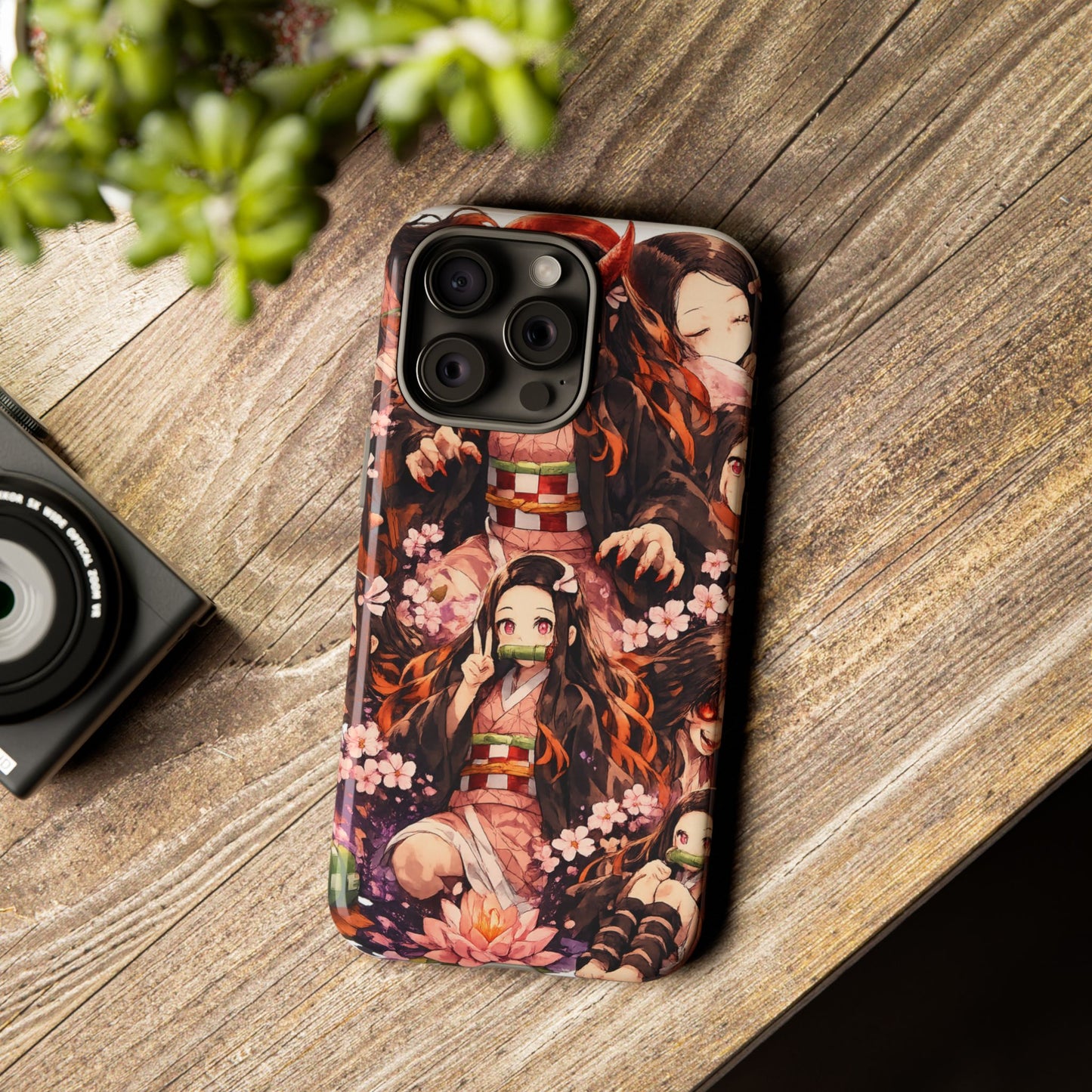 Anime Phone Case — Floral Nezuko Pattern Tough Case