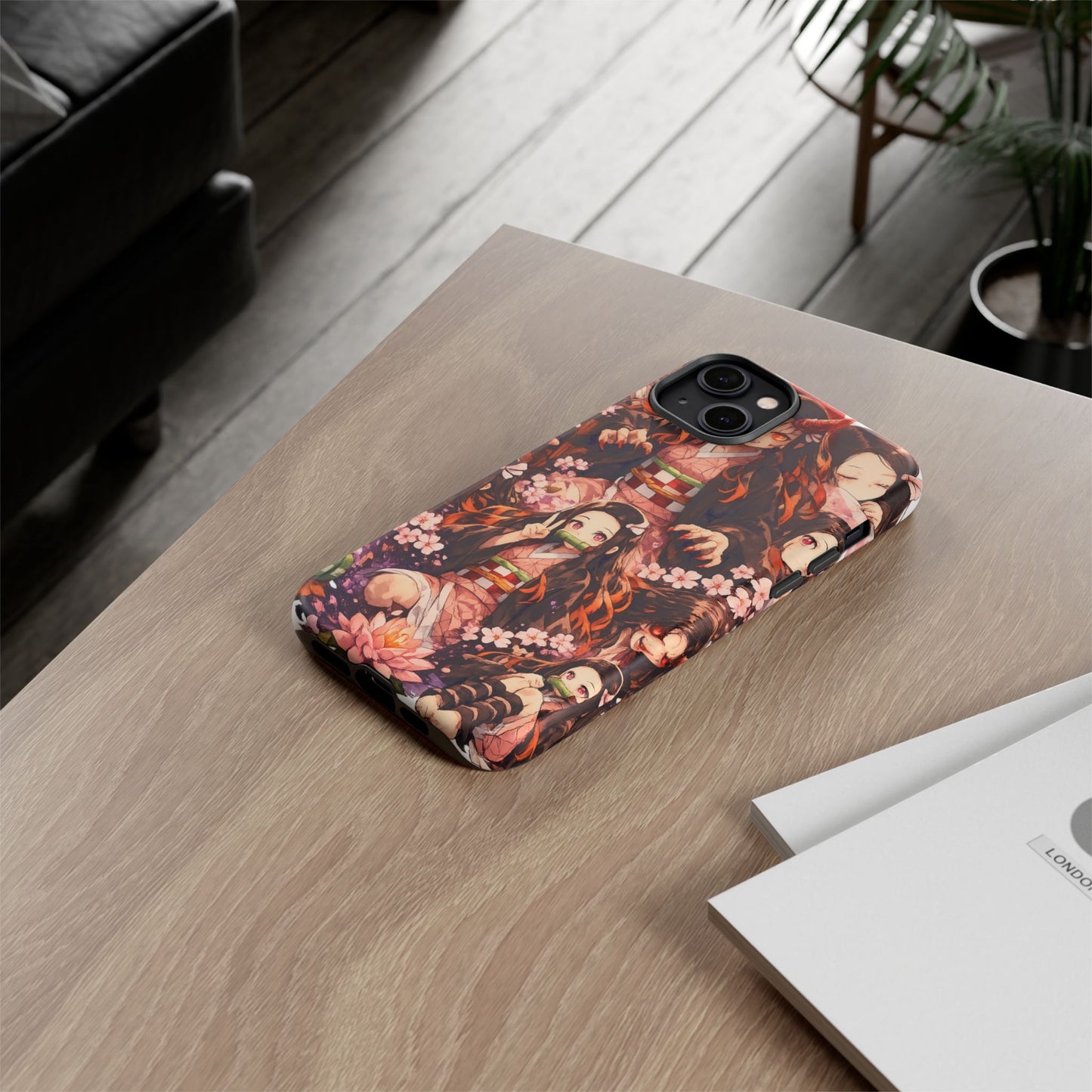 Anime Phone Case — Floral Nezuko Pattern Tough Case