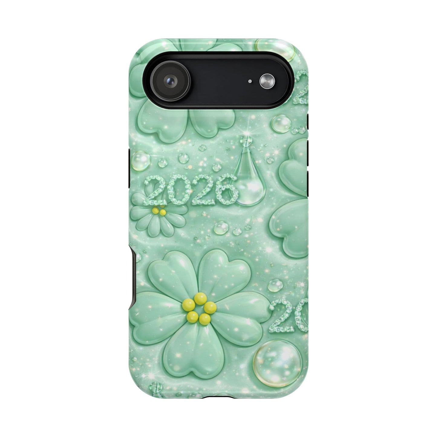 Impact-Resistant Phone Case — Mint 2026 Floral Clover Design