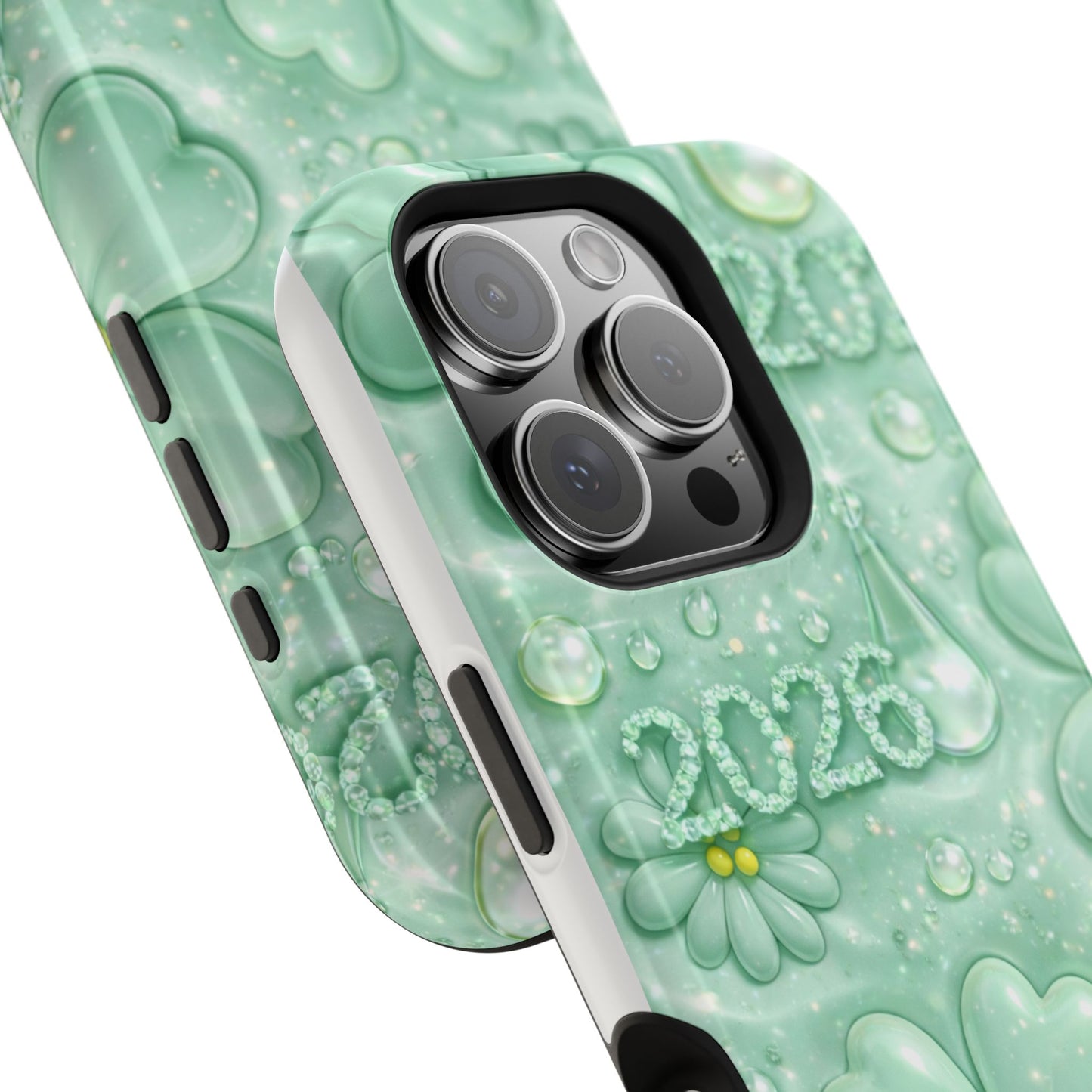 Impact-Resistant Phone Case — Mint 2026 Floral Clover Design