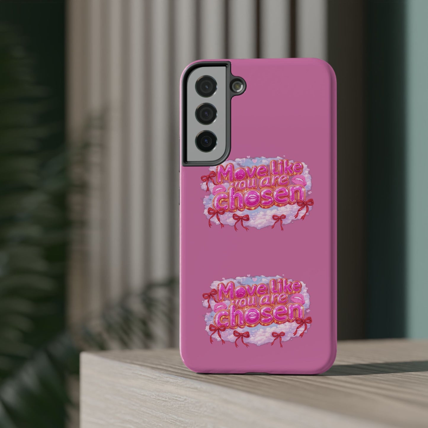 Impact-Resistant Phone Case — “Move Like You Are Chosen” Pink Floral Design