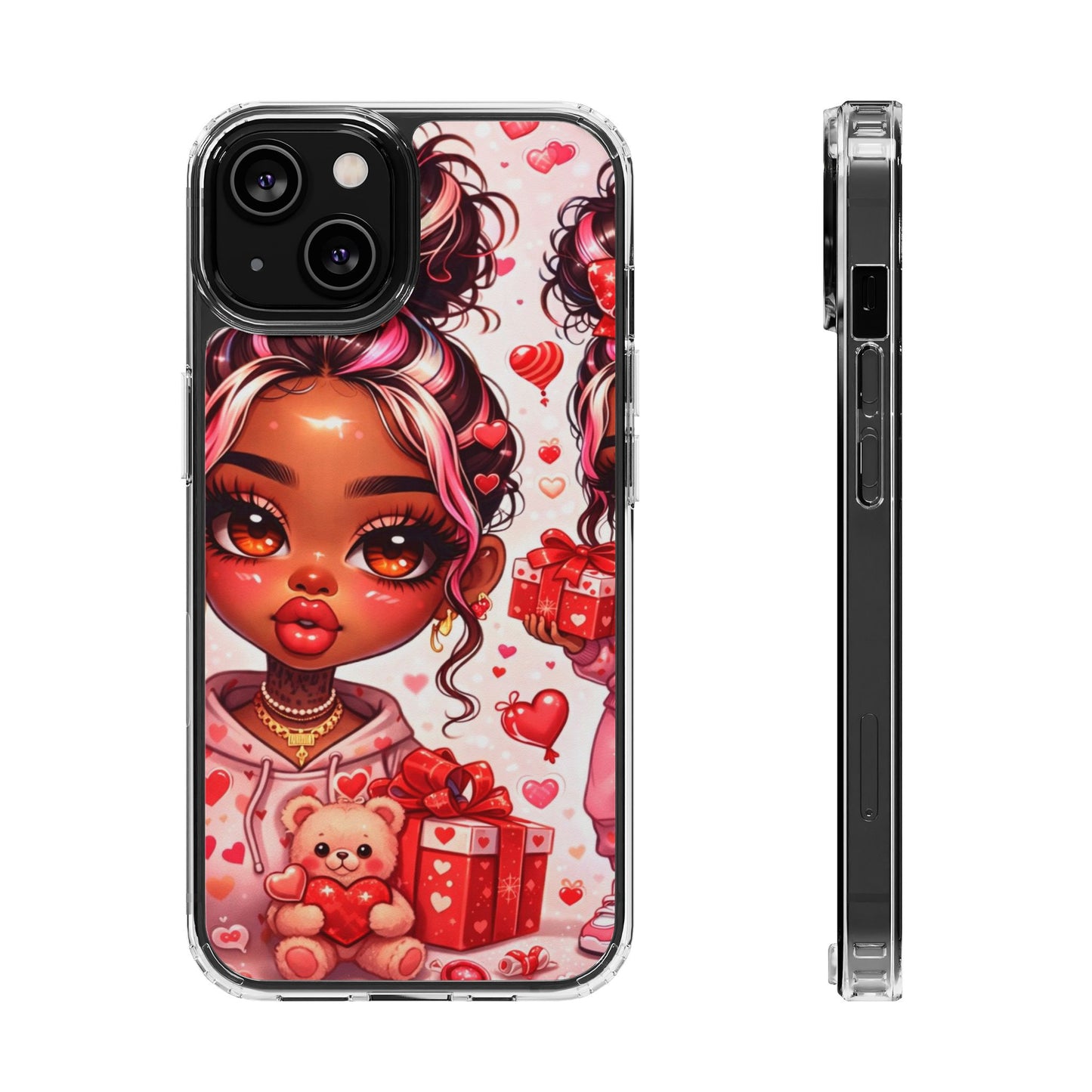 Clear Magnetic Phone Case — Cute Valentine Girl with Teddy & Hearts