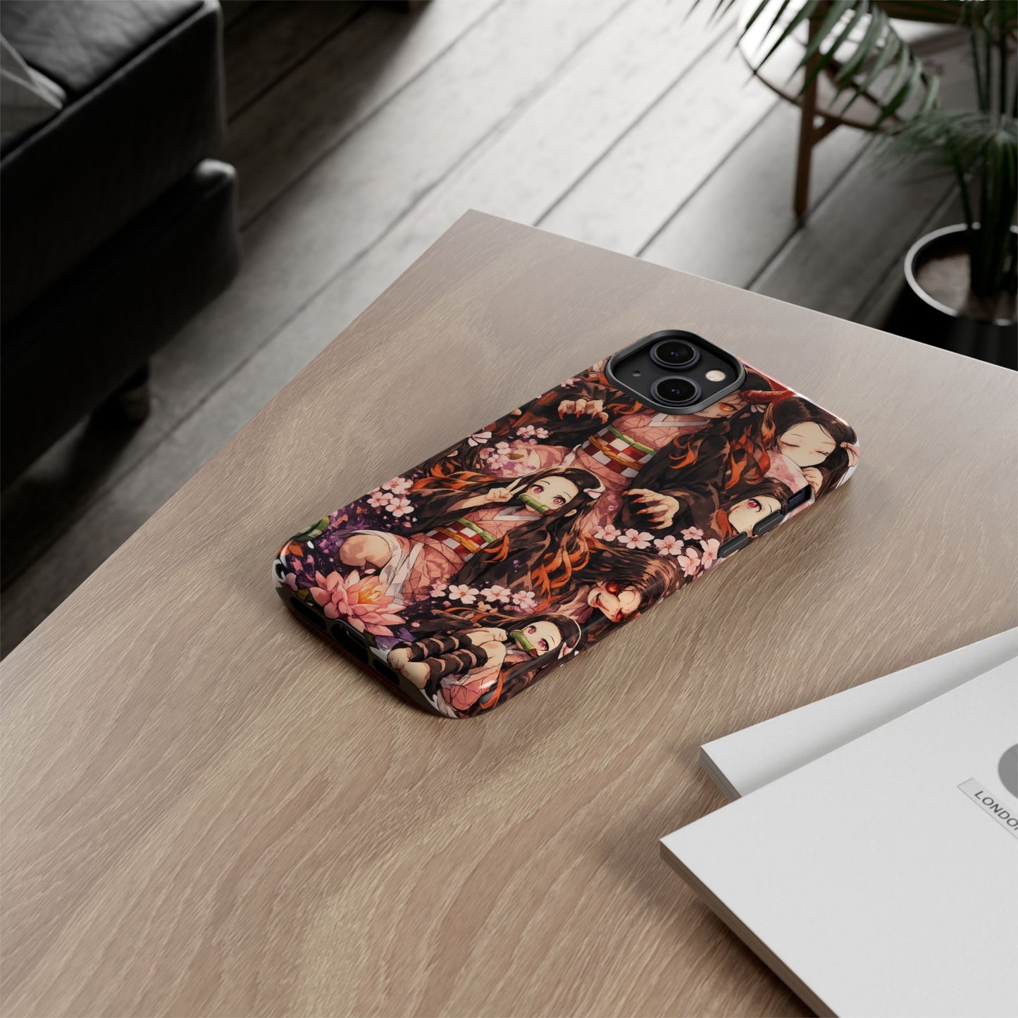 Anime Phone Case — Floral Nezuko Pattern Tough Case