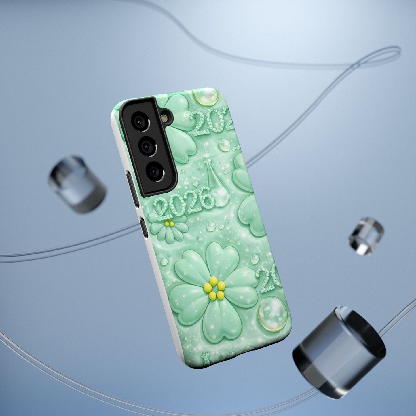 Impact-Resistant Phone Case — Mint 2026 Floral Clover Design