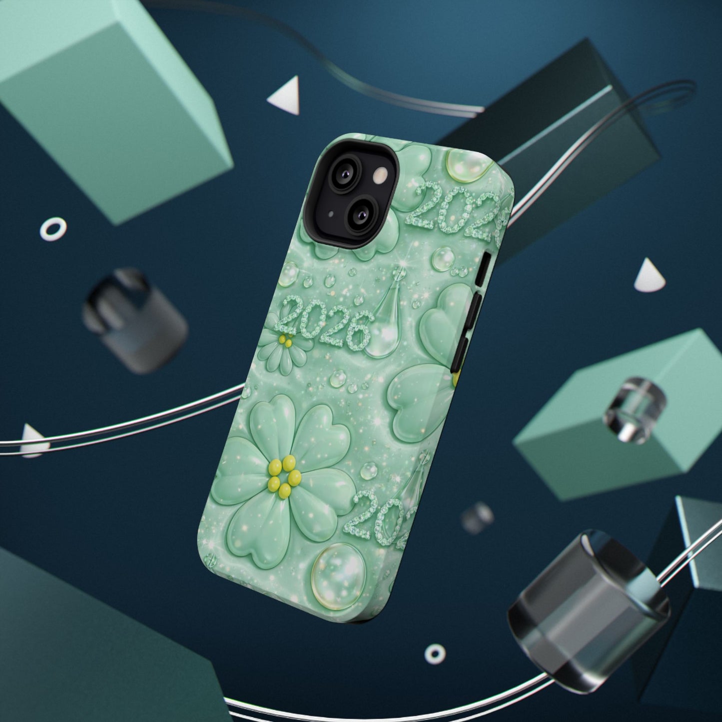 Impact-Resistant Phone Case — Mint 2026 Floral Clover Design