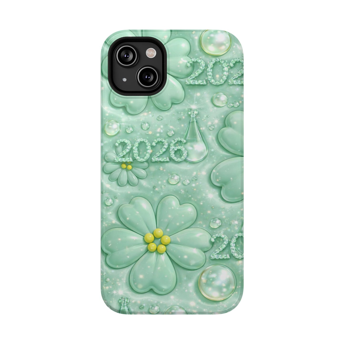 Impact-Resistant Phone Case — Mint 2026 Floral Clover Design