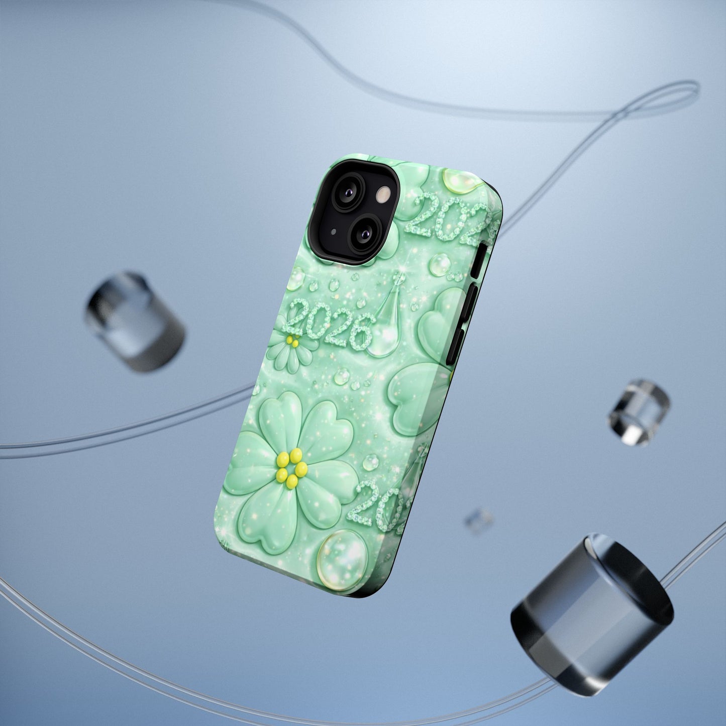 Impact-Resistant Phone Case — Mint 2026 Floral Clover Design