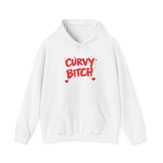 Curvy Bitch Hoodie — Bold Red Graphic Feminine Empowerment Sweatshirt