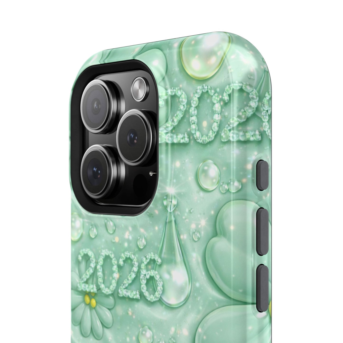 Impact-Resistant Phone Case — Mint 2026 Floral Clover Design
