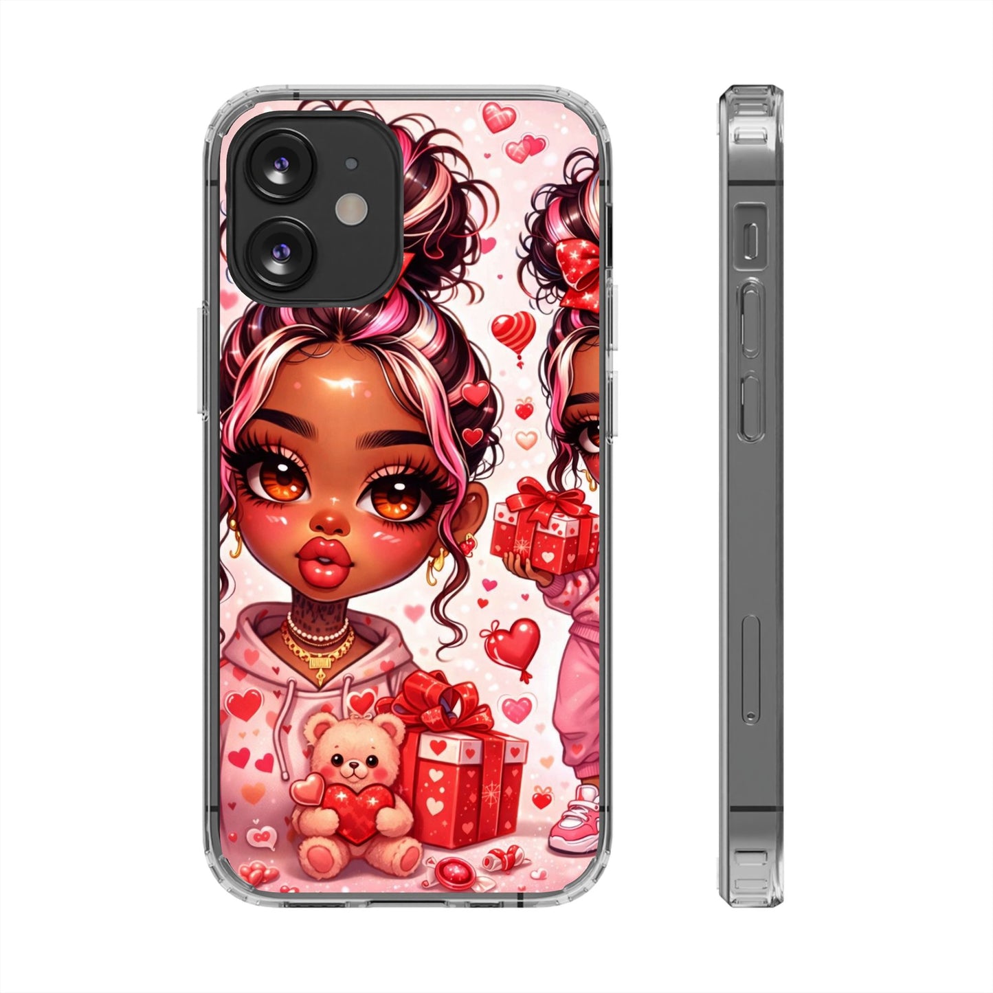 Clear Magnetic Phone Case — Cute Valentine Girl with Teddy & Hearts