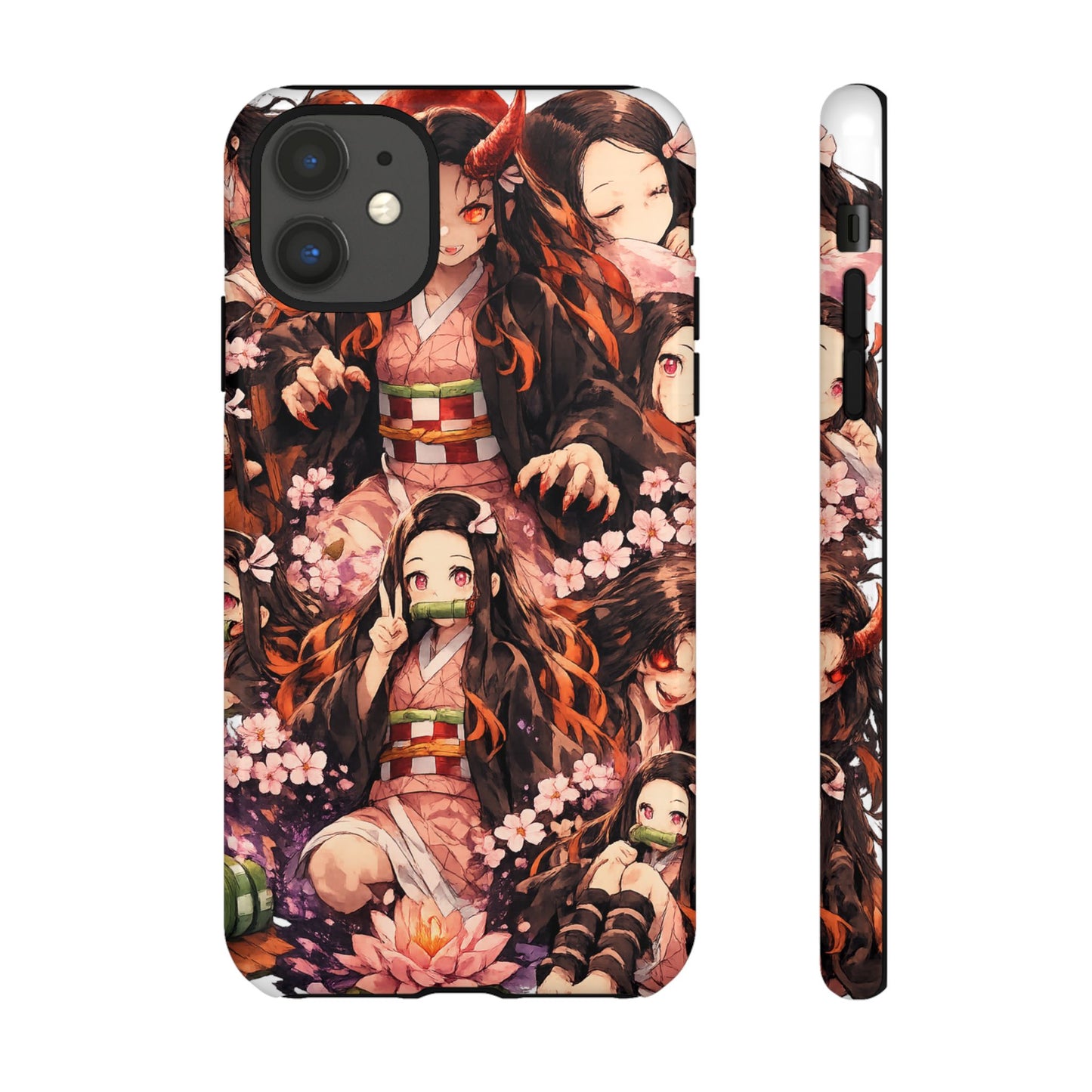 Anime Phone Case — Floral Nezuko Pattern Tough Case
